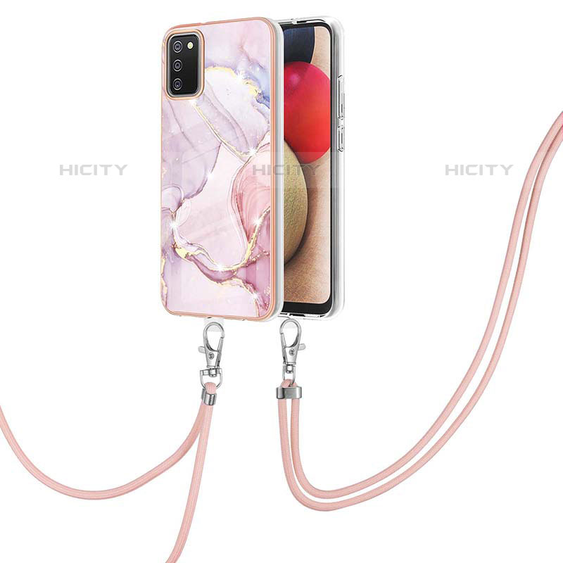 Coque Silicone Motif Fantaisie Souple Couleur Unie Etui Housse avec Laniere Strap Y05B pour Samsung Galaxy M02s Rose Plus