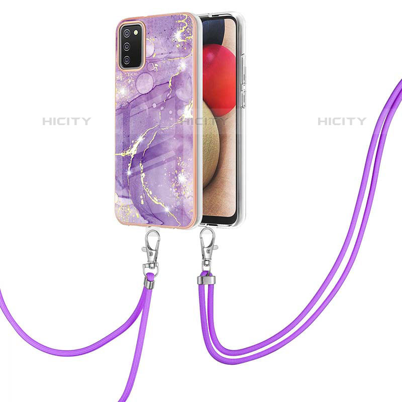 Coque Silicone Motif Fantaisie Souple Couleur Unie Etui Housse avec Laniere Strap Y05B pour Samsung Galaxy M02s Violet Plus