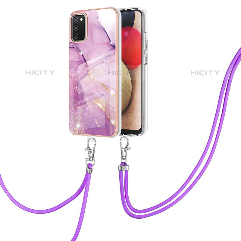 Coque Silicone Motif Fantaisie Souple Couleur Unie Etui Housse avec Laniere Strap Y05B pour Samsung Galaxy M02s Violet Clair Plus