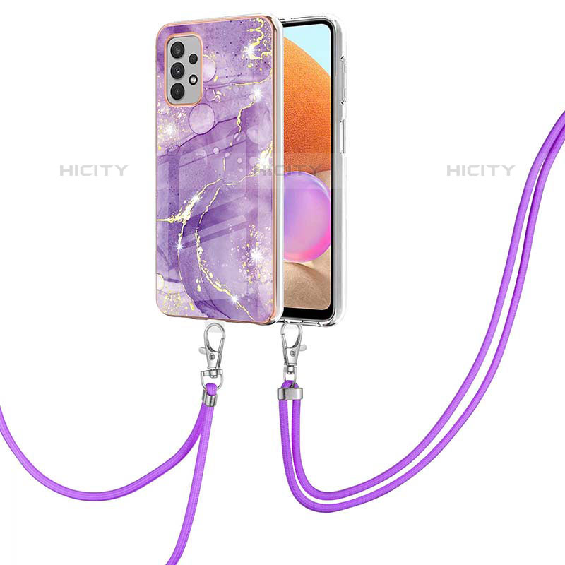 Coque Silicone Motif Fantaisie Souple Couleur Unie Etui Housse avec Laniere Strap Y05B pour Samsung Galaxy M32 5G Violet Plus