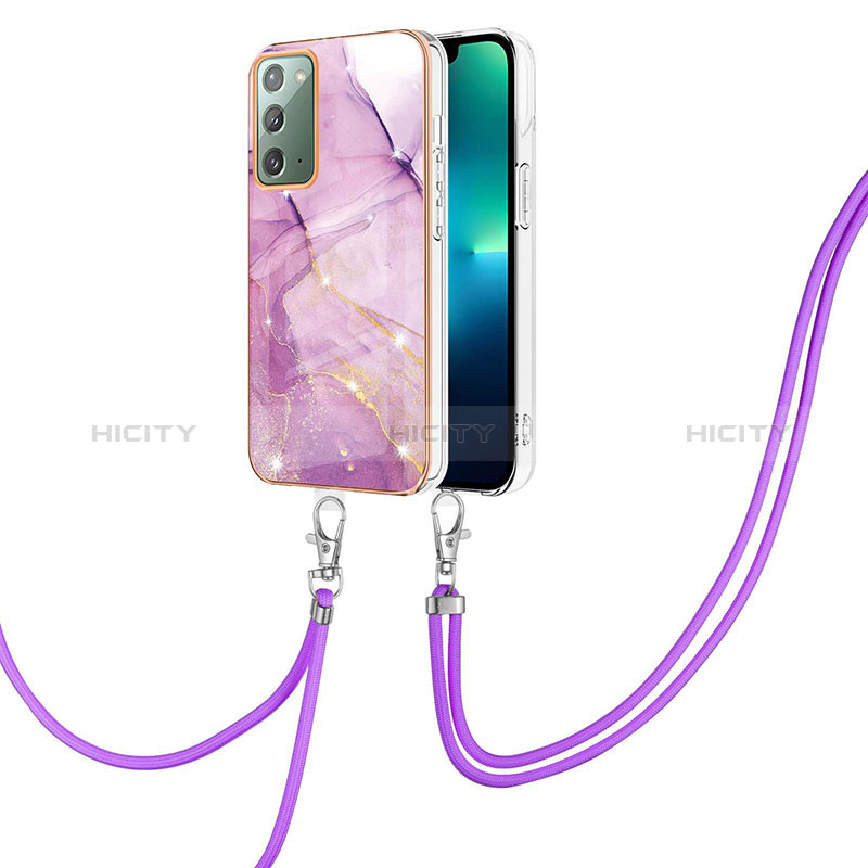 Coque Silicone Motif Fantaisie Souple Couleur Unie Etui Housse avec Laniere Strap Y05B pour Samsung Galaxy Note 20 5G Violet Clair Plus