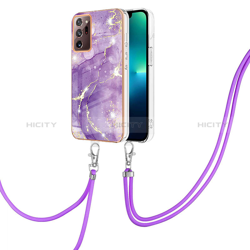 Coque Silicone Motif Fantaisie Souple Couleur Unie Etui Housse avec Laniere Strap Y05B pour Samsung Galaxy Note 20 Ultra 5G Violet Plus