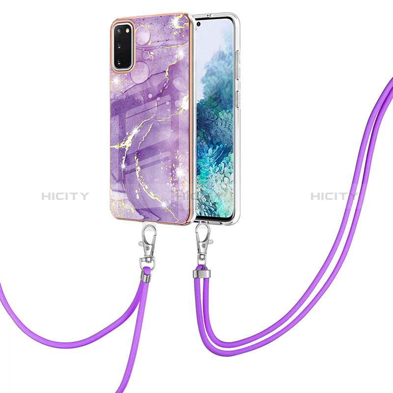 Coque Silicone Motif Fantaisie Souple Couleur Unie Etui Housse avec Laniere Strap Y05B pour Samsung Galaxy S20 5G Violet Plus