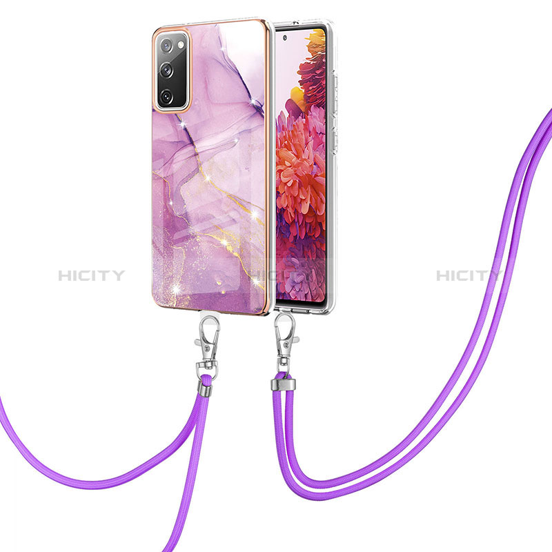 Coque Silicone Motif Fantaisie Souple Couleur Unie Etui Housse avec Laniere Strap Y05B pour Samsung Galaxy S20 FE (2022) 5G Violet Clair Plus