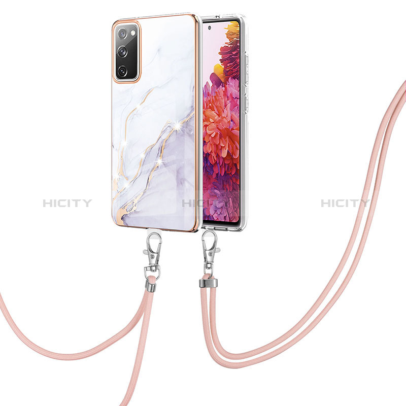 Coque Silicone Motif Fantaisie Souple Couleur Unie Etui Housse avec Laniere Strap Y05B pour Samsung Galaxy S20 FE 5G Blanc Plus