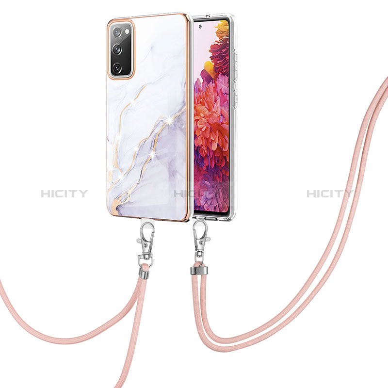 Coque Silicone Motif Fantaisie Souple Couleur Unie Etui Housse avec Laniere Strap Y05B pour Samsung Galaxy S20 Lite 5G Blanc Plus