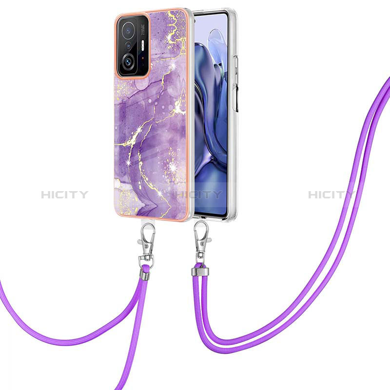 Coque Silicone Motif Fantaisie Souple Couleur Unie Etui Housse avec Laniere Strap Y05B pour Xiaomi Mi 11T Pro 5G Violet Plus