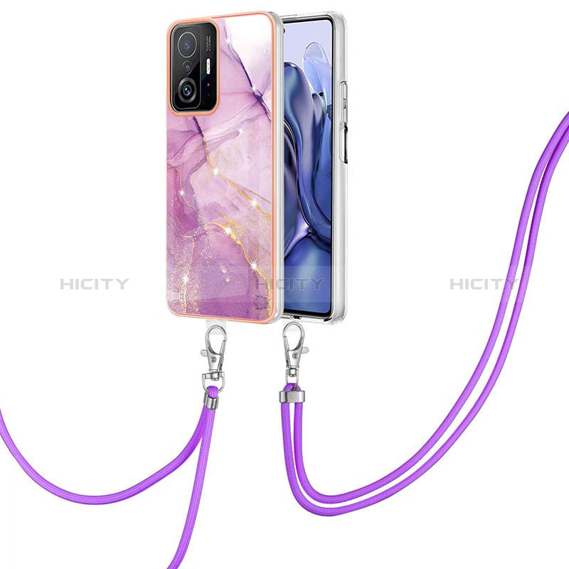 Coque Silicone Motif Fantaisie Souple Couleur Unie Etui Housse avec Laniere Strap Y05B pour Xiaomi Mi 11T Pro 5G Violet Clair Plus