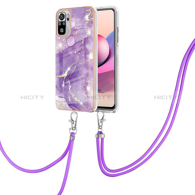 Coque Silicone Motif Fantaisie Souple Couleur Unie Etui Housse avec Laniere Strap Y05B pour Xiaomi Poco M5S Violet Plus