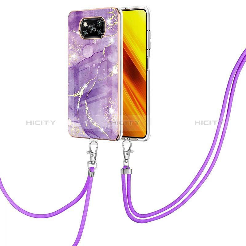 Coque Silicone Motif Fantaisie Souple Couleur Unie Etui Housse avec Laniere Strap Y05B pour Xiaomi Poco X3 NFC Violet Plus