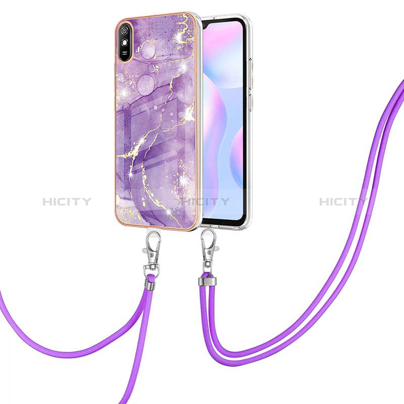 Coque Silicone Motif Fantaisie Souple Couleur Unie Etui Housse avec Laniere Strap Y05B pour Xiaomi Redmi 9A Violet Plus