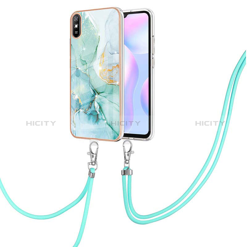 Coque Silicone Motif Fantaisie Souple Couleur Unie Etui Housse avec Laniere Strap Y05B pour Xiaomi Redmi 9AT Vert Plus