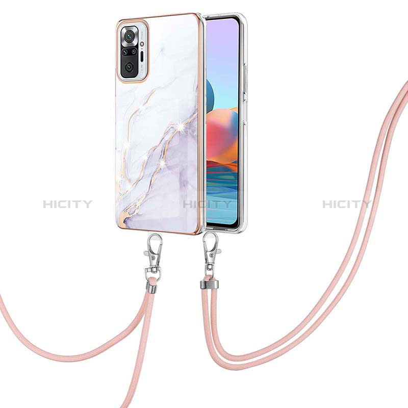 Coque Silicone Motif Fantaisie Souple Couleur Unie Etui Housse avec Laniere Strap Y05B pour Xiaomi Redmi Note 10 Pro 4G Blanc Plus