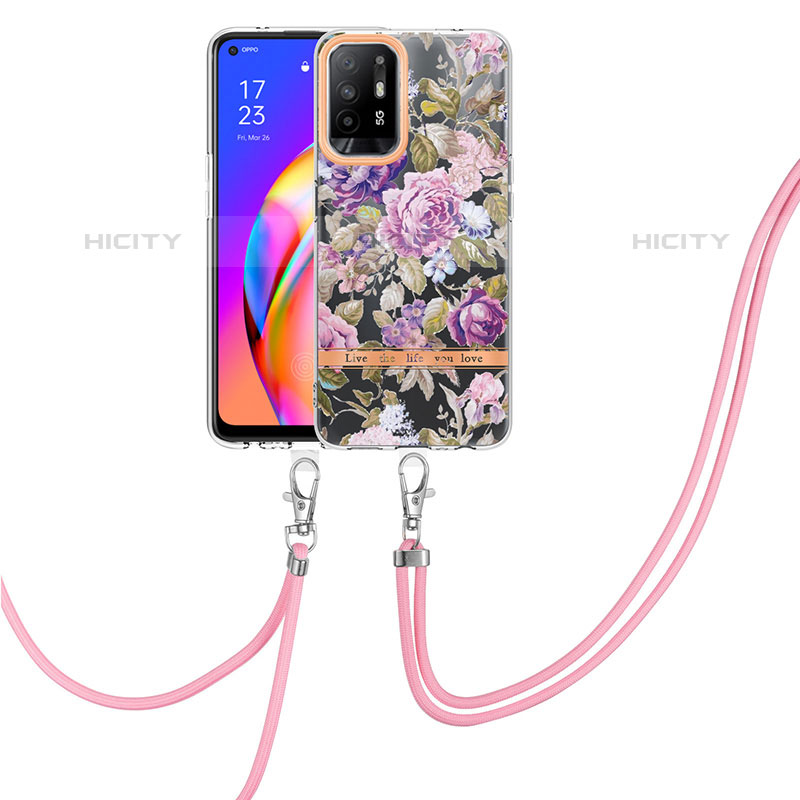 Coque Silicone Motif Fantaisie Souple Couleur Unie Etui Housse avec Laniere Strap Y06B pour Oppo A94 5G Plus