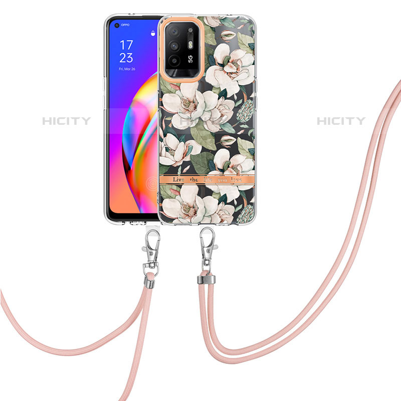 Coque Silicone Motif Fantaisie Souple Couleur Unie Etui Housse avec Laniere Strap Y06B pour Oppo A94 5G Plus