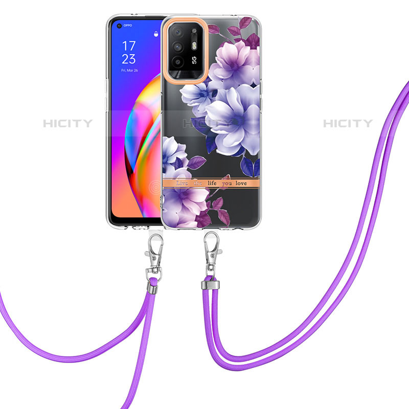 Coque Silicone Motif Fantaisie Souple Couleur Unie Etui Housse avec Laniere Strap Y06B pour Oppo A94 5G Plus