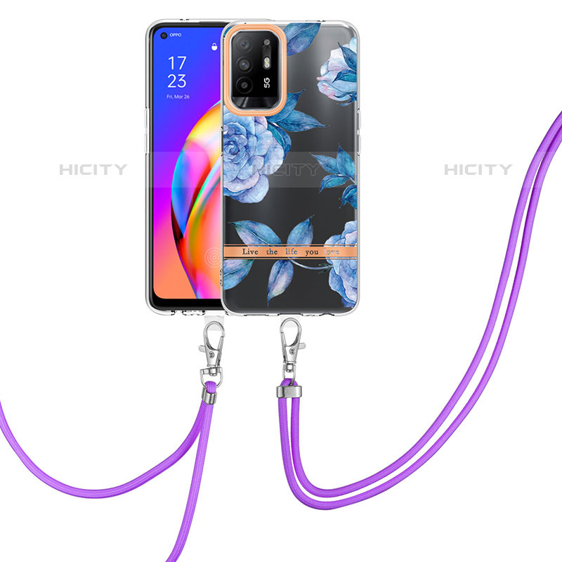 Coque Silicone Motif Fantaisie Souple Couleur Unie Etui Housse avec Laniere Strap Y06B pour Oppo A94 5G Plus