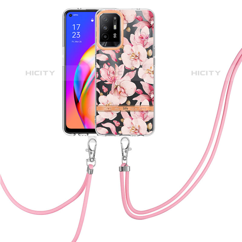 Coque Silicone Motif Fantaisie Souple Couleur Unie Etui Housse avec Laniere Strap Y06B pour Oppo A94 5G Plus