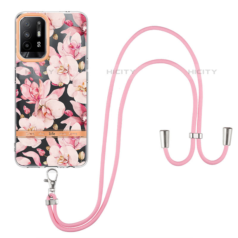 Coque Silicone Motif Fantaisie Souple Couleur Unie Etui Housse avec Laniere Strap Y06B pour Oppo A94 5G Plus