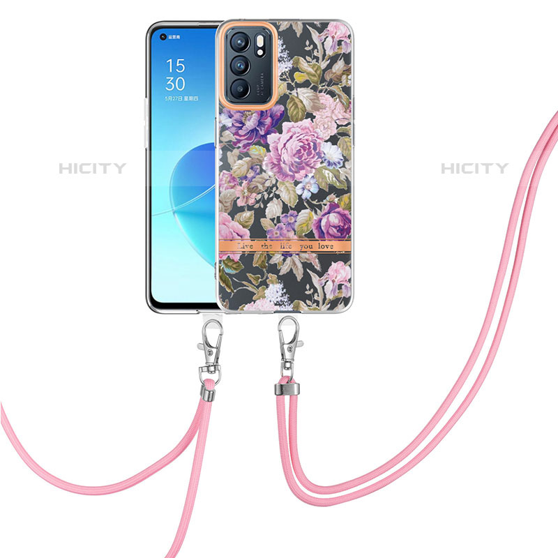 Coque Silicone Motif Fantaisie Souple Couleur Unie Etui Housse avec Laniere Strap Y06B pour Oppo Reno6 5G Plus