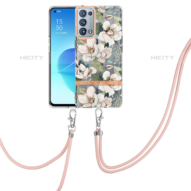 Coque Silicone Motif Fantaisie Souple Couleur Unie Etui Housse avec Laniere Strap Y06B pour Oppo Reno6 Pro 5G Blanc Plus