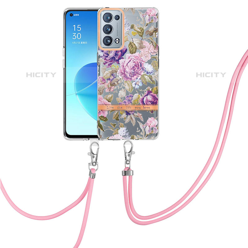 Coque Silicone Motif Fantaisie Souple Couleur Unie Etui Housse avec Laniere Strap Y06B pour Oppo Reno6 Pro 5G Plus