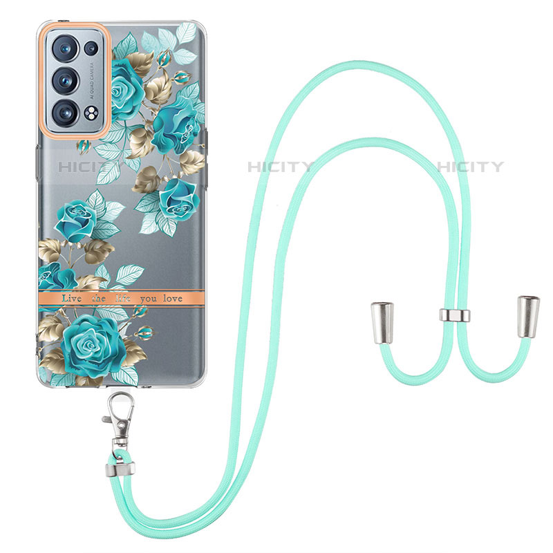 Coque Silicone Motif Fantaisie Souple Couleur Unie Etui Housse avec Laniere Strap Y06B pour Oppo Reno6 Pro 5G Plus