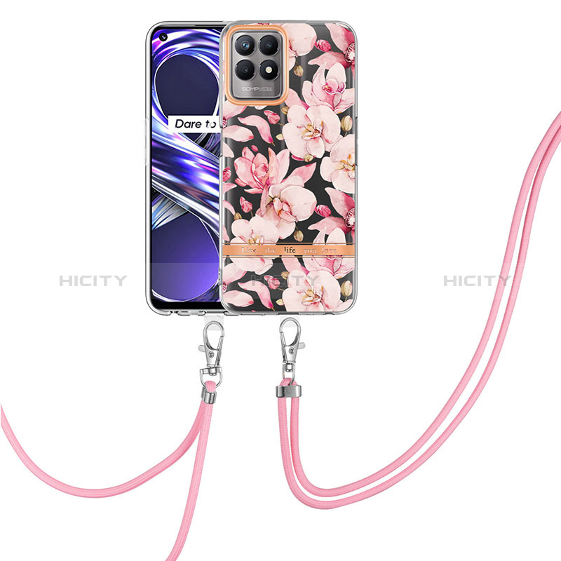 Coque Silicone Motif Fantaisie Souple Couleur Unie Etui Housse avec Laniere Strap Y06B pour Realme 8i Plus