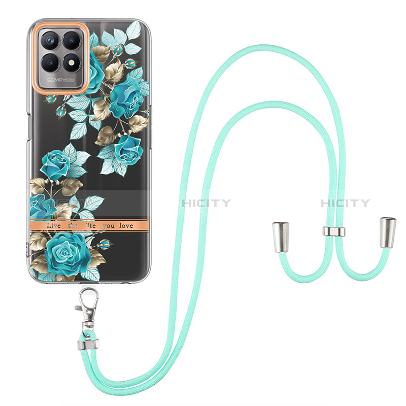 Coque Silicone Motif Fantaisie Souple Couleur Unie Etui Housse avec Laniere Strap Y06B pour Realme 8i Plus