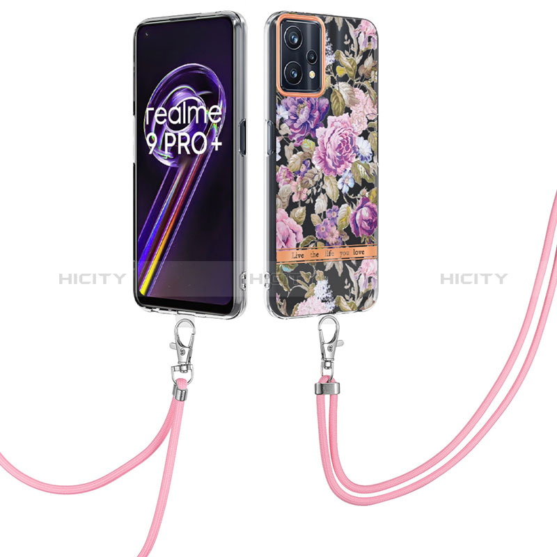 Coque Silicone Motif Fantaisie Souple Couleur Unie Etui Housse avec Laniere Strap Y06B pour Realme 9 4G Plus