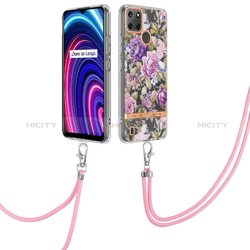 Coque Silicone Motif Fantaisie Souple Couleur Unie Etui Housse avec Laniere Strap Y06B pour Realme C21Y Plus