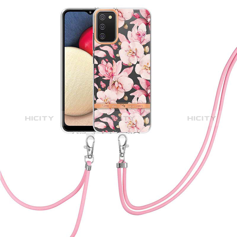 Coque Silicone Motif Fantaisie Souple Couleur Unie Etui Housse avec Laniere Strap Y06B pour Samsung Galaxy A02s Rose Plus