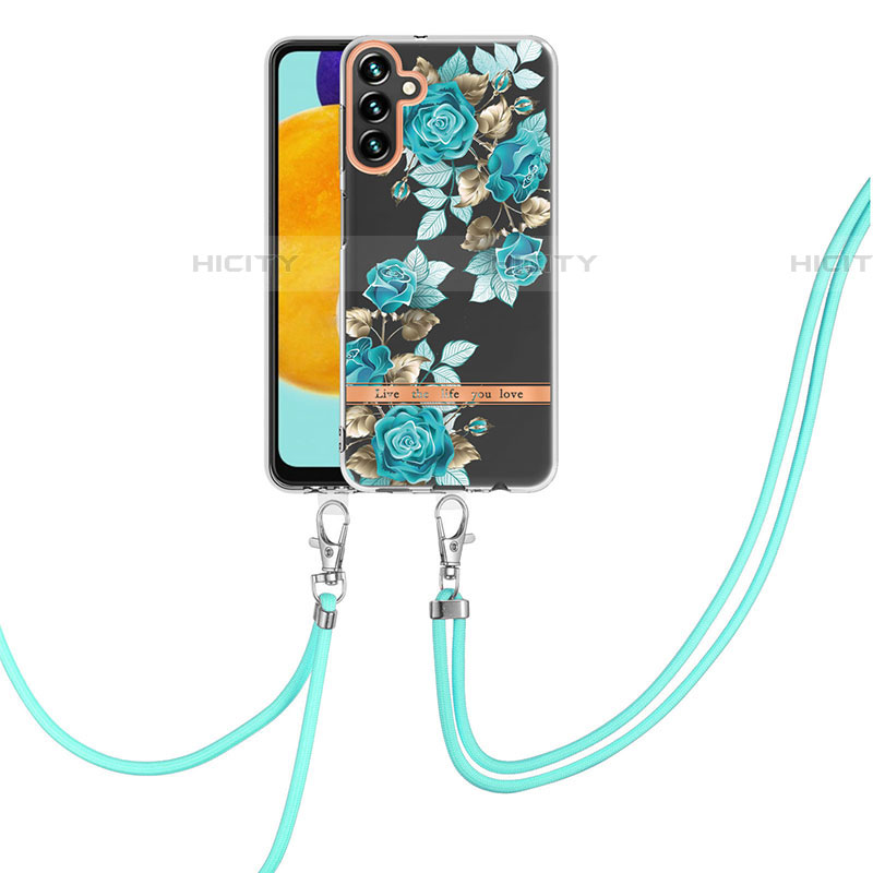 Coque Silicone Motif Fantaisie Souple Couleur Unie Etui Housse avec Laniere Strap Y06B pour Samsung Galaxy A04s Cyan Plus