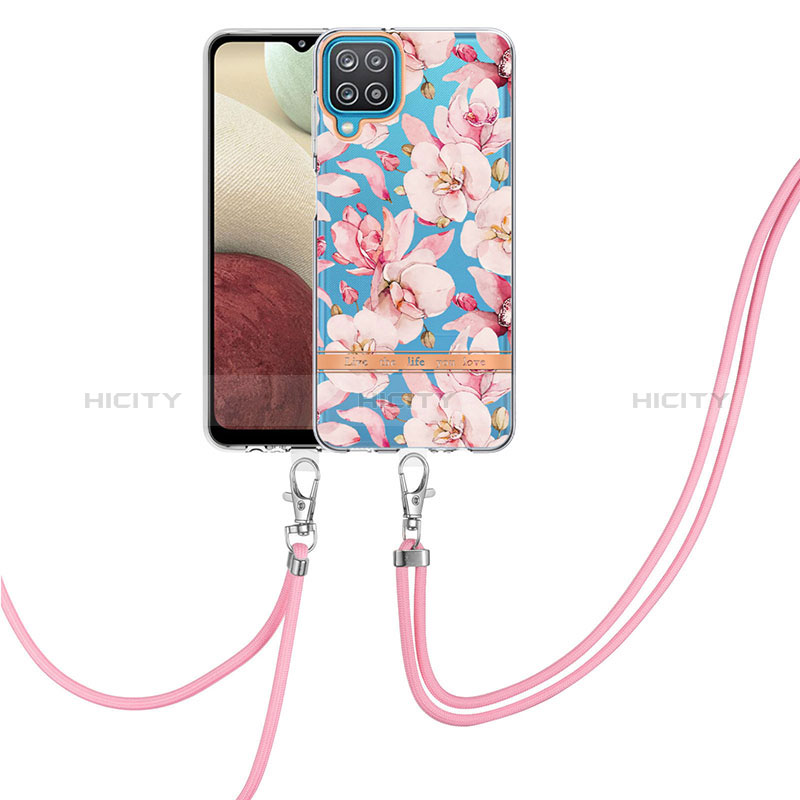 Coque Silicone Motif Fantaisie Souple Couleur Unie Etui Housse avec Laniere Strap Y06B pour Samsung Galaxy A12 5G Rose Plus