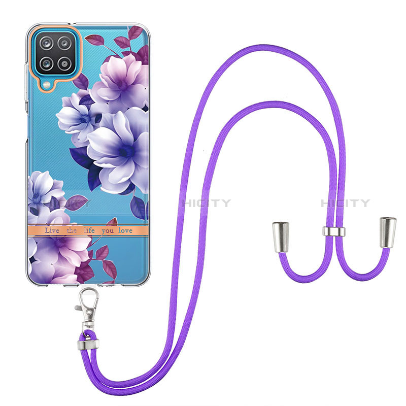 Coque Silicone Motif Fantaisie Souple Couleur Unie Etui Housse avec Laniere Strap Y06B pour Samsung Galaxy A12 Nacho Plus