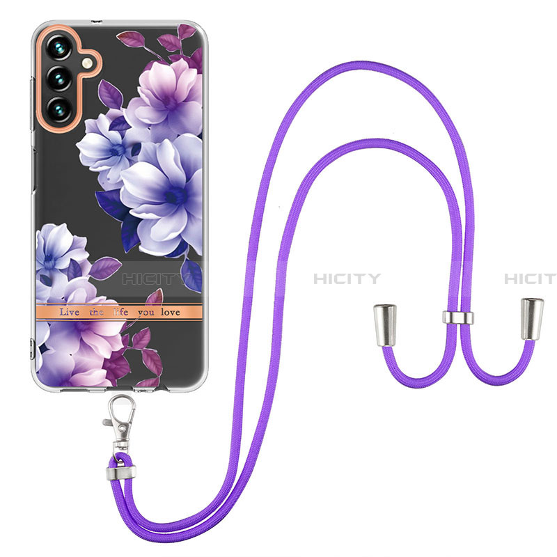 Coque Silicone Motif Fantaisie Souple Couleur Unie Etui Housse avec Laniere Strap Y06B pour Samsung Galaxy A13 5G Plus