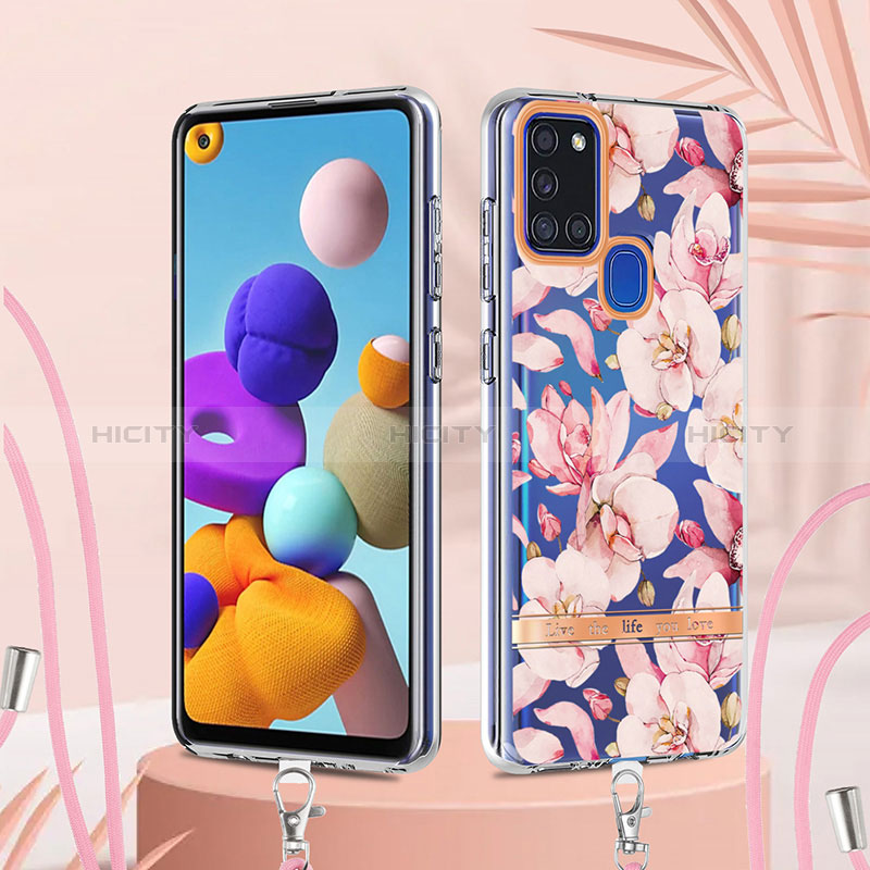 Coque Silicone Motif Fantaisie Souple Couleur Unie Etui Housse avec Laniere Strap Y06B pour Samsung Galaxy A21s Plus