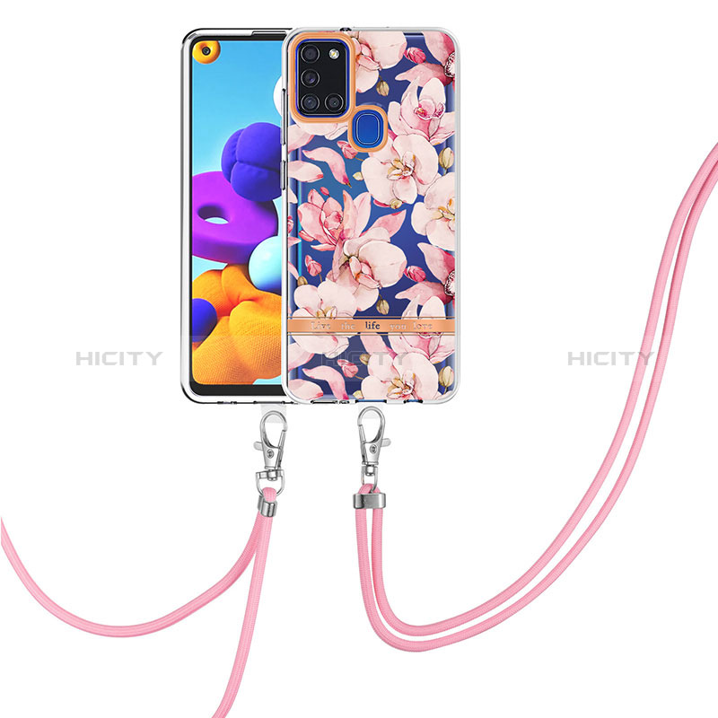 Coque Silicone Motif Fantaisie Souple Couleur Unie Etui Housse avec Laniere Strap Y06B pour Samsung Galaxy A21s Plus