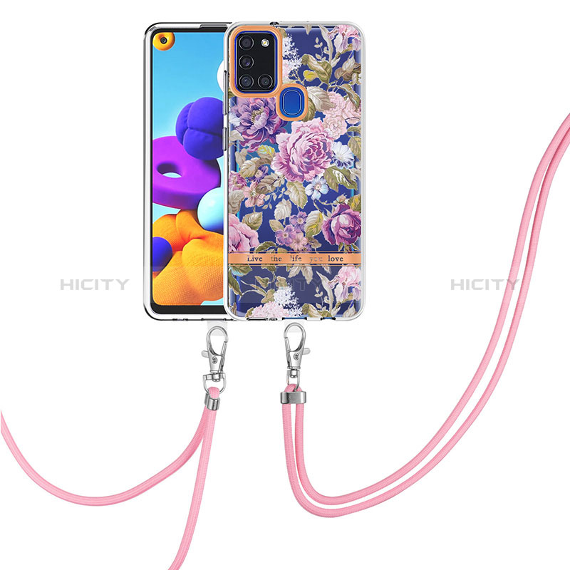 Coque Silicone Motif Fantaisie Souple Couleur Unie Etui Housse avec Laniere Strap Y06B pour Samsung Galaxy A21s Plus