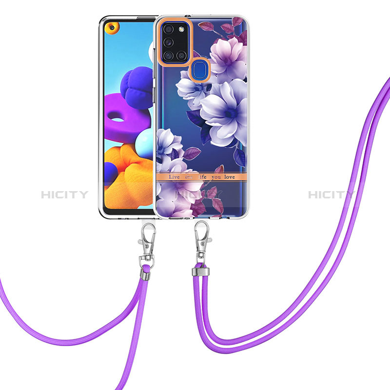 Coque Silicone Motif Fantaisie Souple Couleur Unie Etui Housse avec Laniere Strap Y06B pour Samsung Galaxy A21s Plus