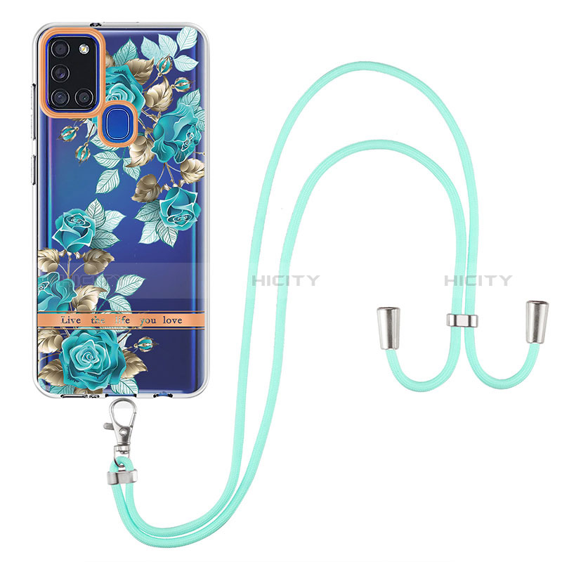 Coque Silicone Motif Fantaisie Souple Couleur Unie Etui Housse avec Laniere Strap Y06B pour Samsung Galaxy A21s Plus