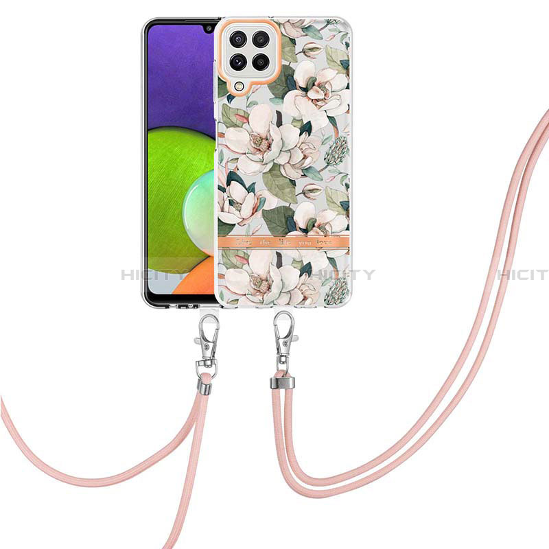 Coque Silicone Motif Fantaisie Souple Couleur Unie Etui Housse avec Laniere Strap Y06B pour Samsung Galaxy A22 4G Blanc Plus