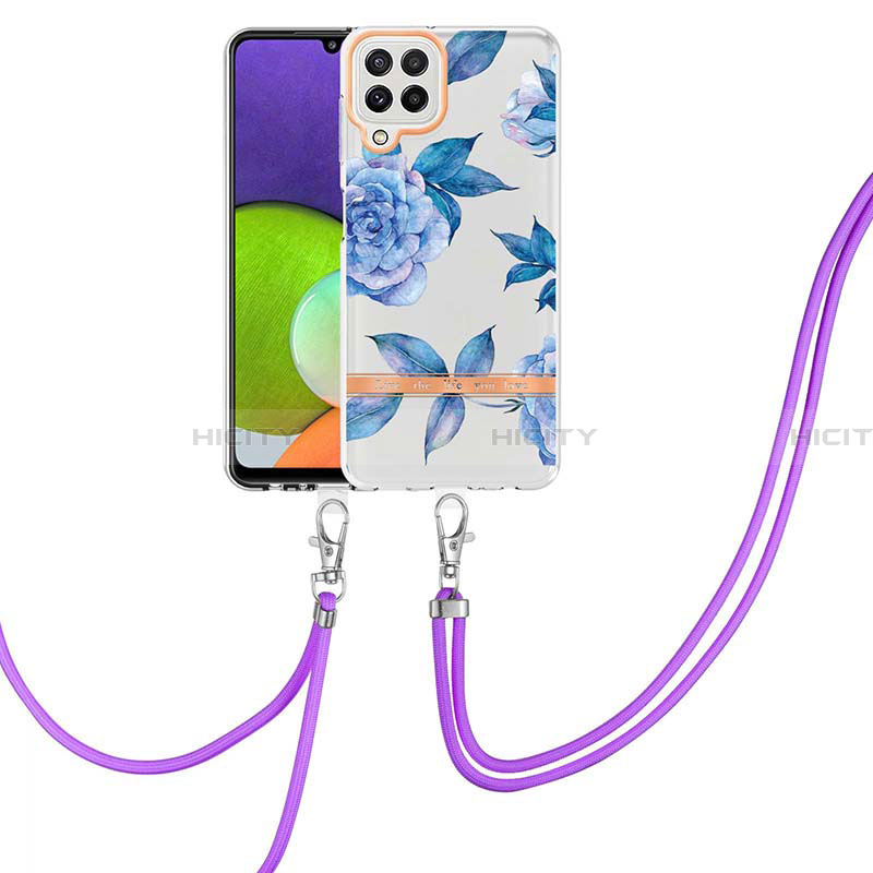 Coque Silicone Motif Fantaisie Souple Couleur Unie Etui Housse avec Laniere Strap Y06B pour Samsung Galaxy A22 4G Bleu Plus