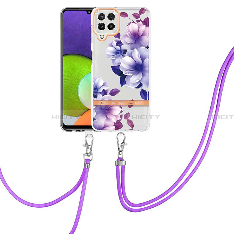 Coque Silicone Motif Fantaisie Souple Couleur Unie Etui Housse avec Laniere Strap Y06B pour Samsung Galaxy A22 4G Plus