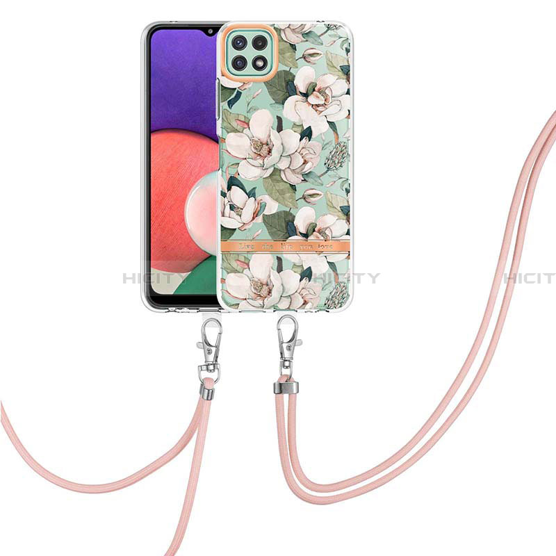 Coque Silicone Motif Fantaisie Souple Couleur Unie Etui Housse avec Laniere Strap Y06B pour Samsung Galaxy A22 5G Blanc Plus