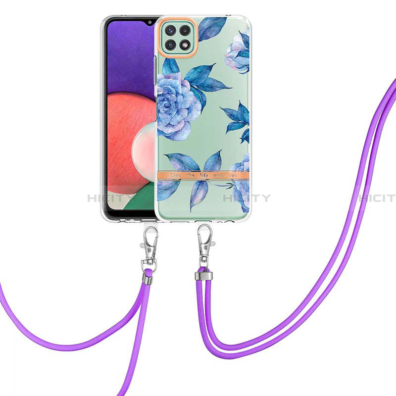 Coque Silicone Motif Fantaisie Souple Couleur Unie Etui Housse avec Laniere Strap Y06B pour Samsung Galaxy A22 5G Bleu Plus