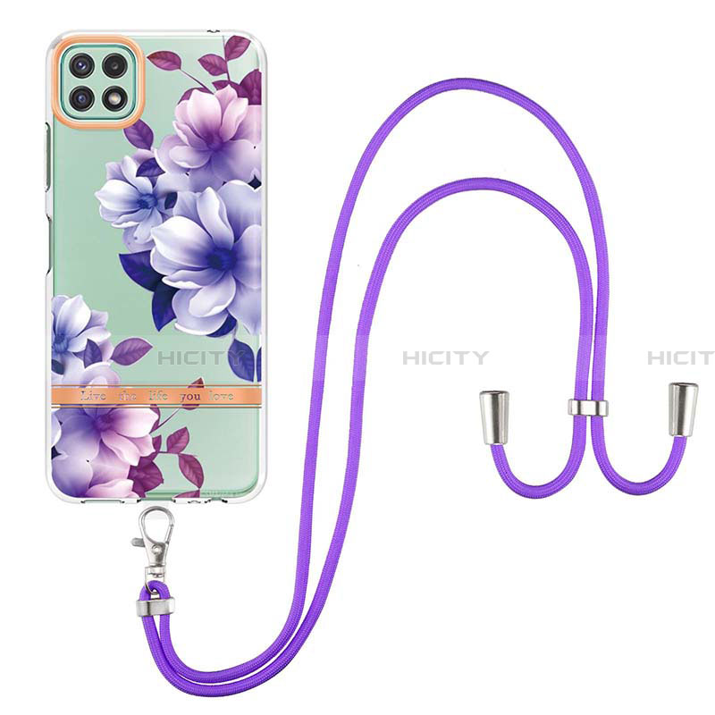 Coque Silicone Motif Fantaisie Souple Couleur Unie Etui Housse avec Laniere Strap Y06B pour Samsung Galaxy A22 5G Plus