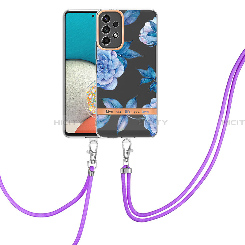 Coque Silicone Motif Fantaisie Souple Couleur Unie Etui Housse avec Laniere Strap Y06B pour Samsung Galaxy A23 4G Bleu Plus