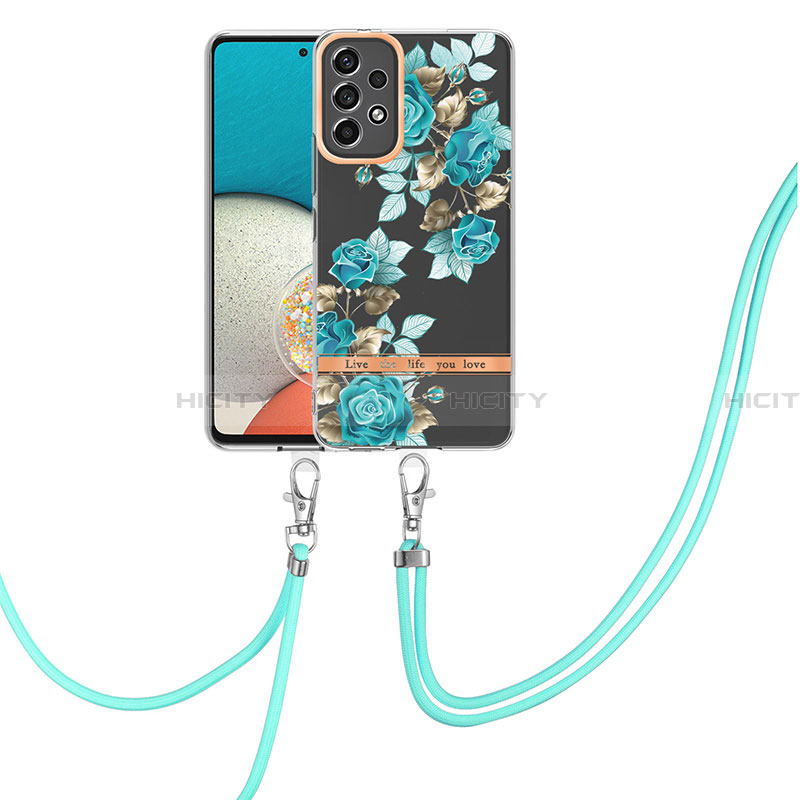 Coque Silicone Motif Fantaisie Souple Couleur Unie Etui Housse avec Laniere Strap Y06B pour Samsung Galaxy A23 4G Cyan Plus