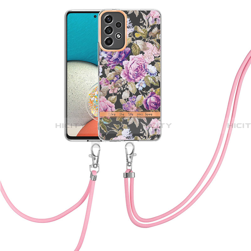 Coque Silicone Motif Fantaisie Souple Couleur Unie Etui Housse avec Laniere Strap Y06B pour Samsung Galaxy A23 4G Violet Clair Plus